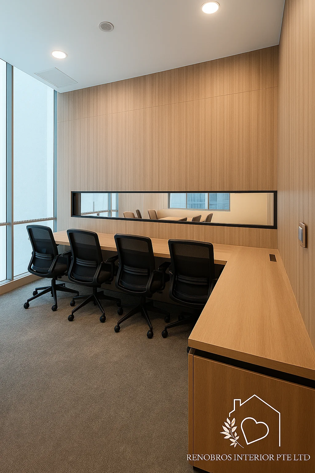 Renobros meeting room with timber feature wall