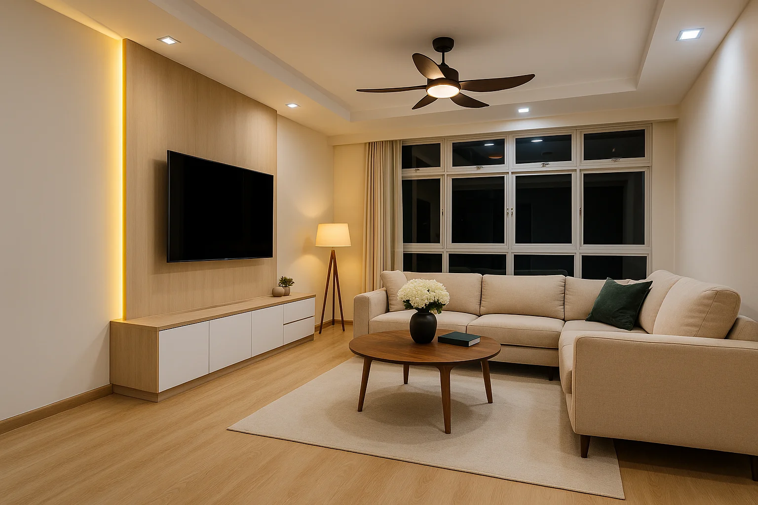Renobros living room with built-in TV console, Punggol